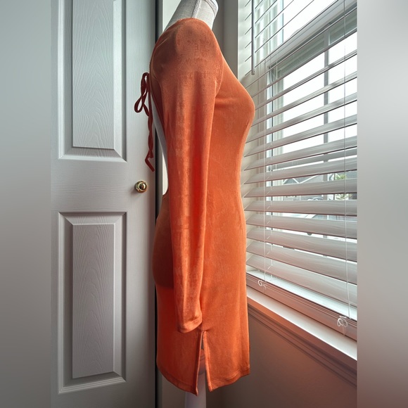 Lioness Montana Shimmer Orange Open Back Long Sleeve Mini Dress - Picture 7 of 9
